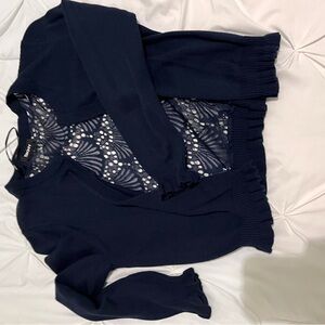 DKNY Navg Blue Cardigan with Lace Accents